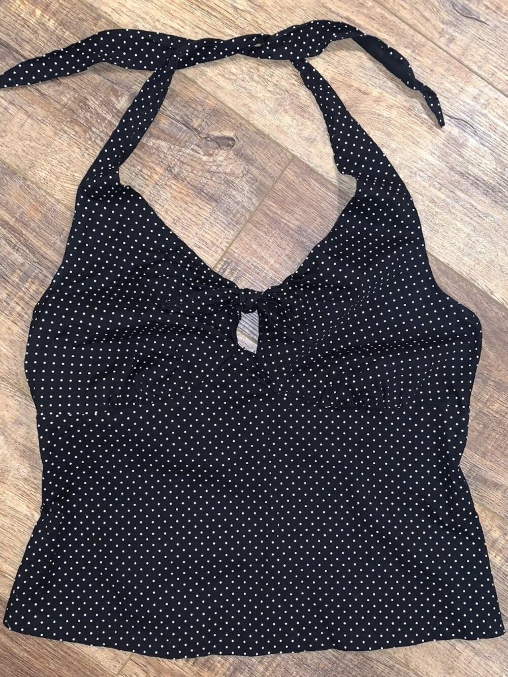 Y2K TORRID B&W Polka Dot Keyhole Tie HALTER TOP Sz 1X Rockabilly Pinup Whimigoth